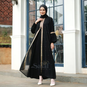 Gamis Hitam Turkey Abaya Saudi Bahan Jetblack Resleting Depan Busui