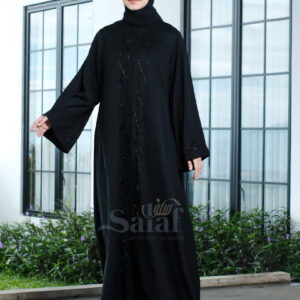 Gamis abaya hitam mewah elegan terbaru 2025 lebaran wanita premium